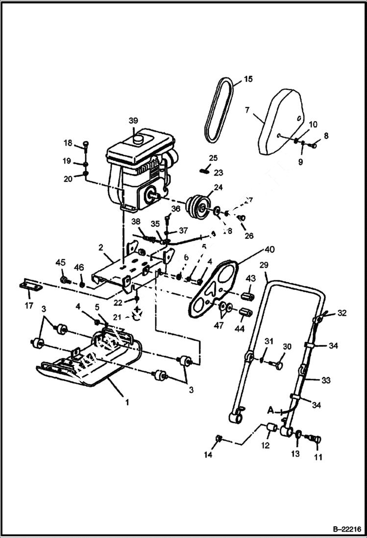 Схема запчастей Bobcat VIBRATORY PLATE COMPACTOR - MAIN FRAME (Vibration, Engine & Controls) MAIN FRAME