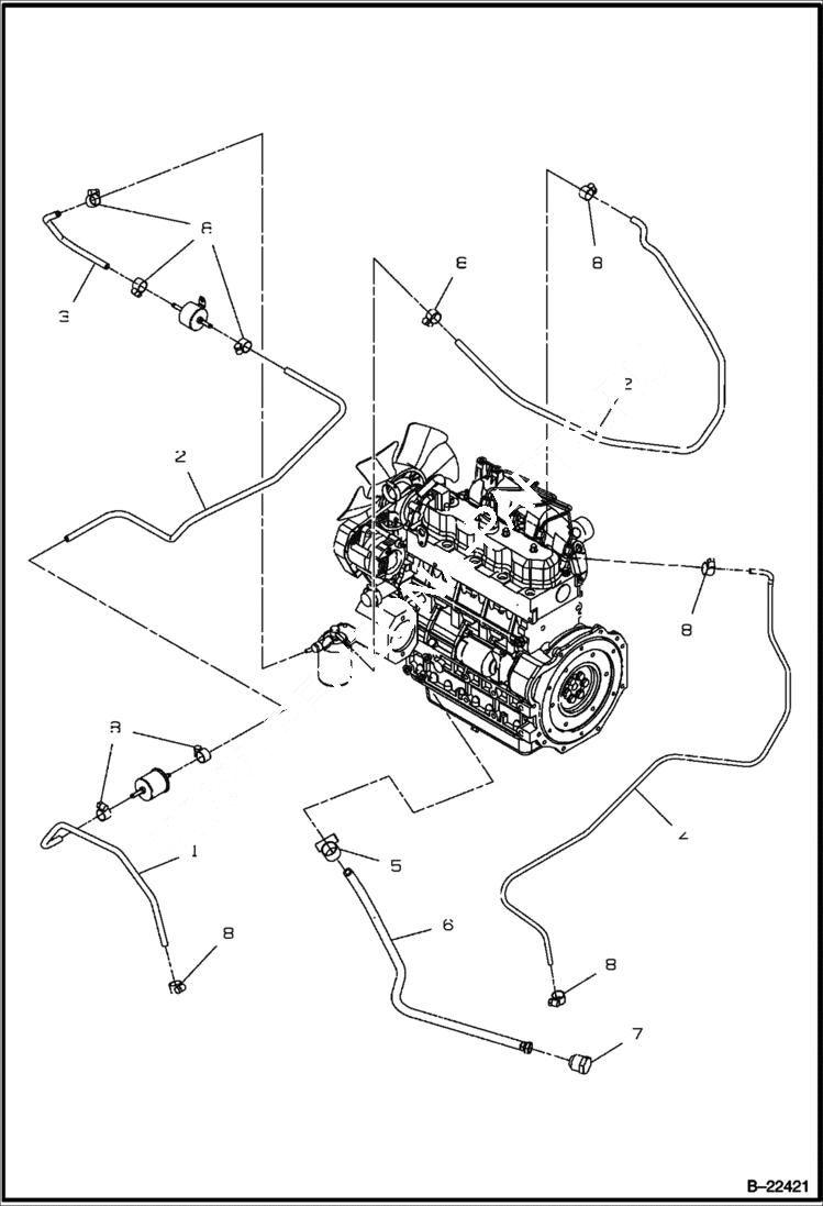 Схема запчастей Bobcat BCA24 - FUEL AND DRAIN LINES POWER UNIT