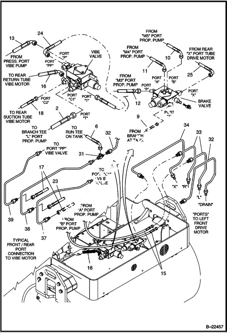 Схема запчастей Bobcat BCA24 - HYDRAULIC HOSING/TUBE CLAMP HYDRAULIC SYSTEM