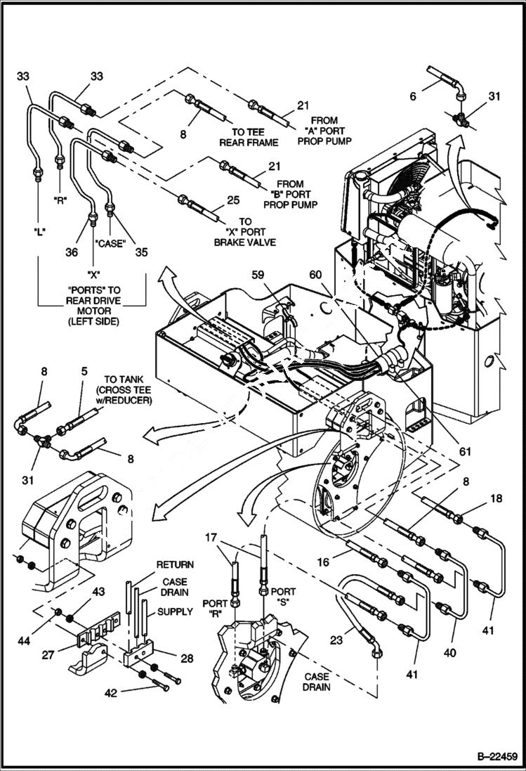 Схема запчастей Bobcat BCA24 - HYDRAULIC HOSING/TUBE CLAMP HYDRAULIC SYSTEM