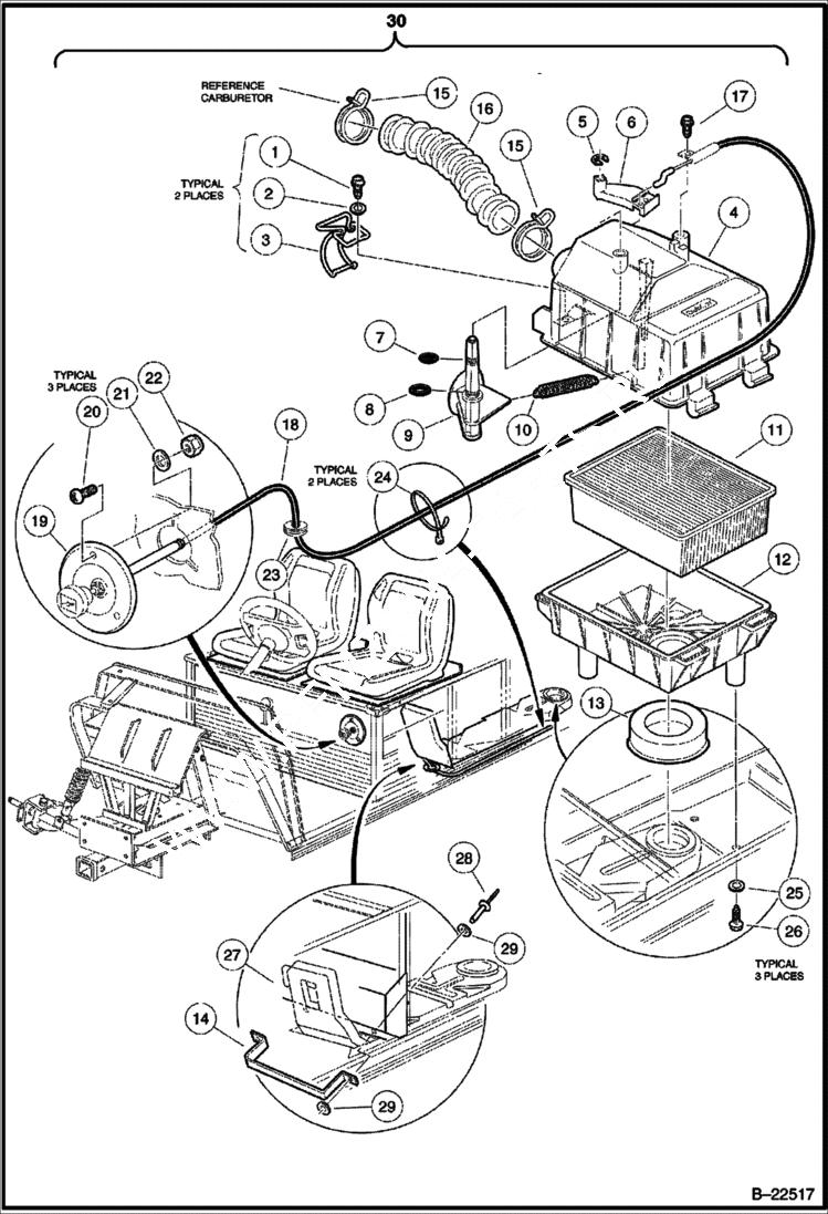 Схема запчастей Bobcat 2100 - INTAKE DUCT, CHOKE & AIR BOX ASSEMBLY (2100S) POWER UNIT