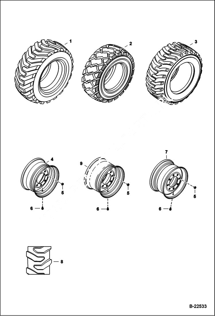 Схема запчастей Bobcat S-Series - TIRES & RIMS (Pneumatic Tire) ACCESSORIES & OPTIONS