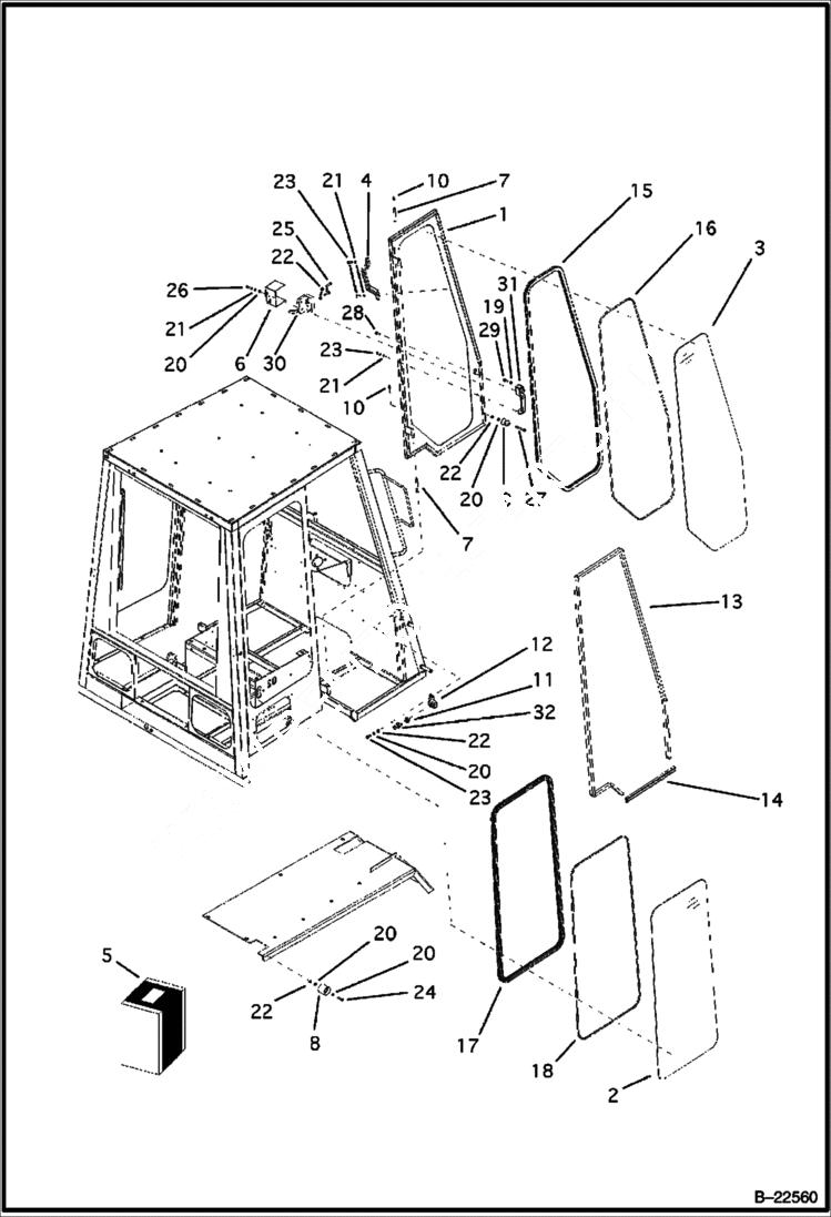 Схема запчастей Bobcat B200 - CAB Right Side Window CAB