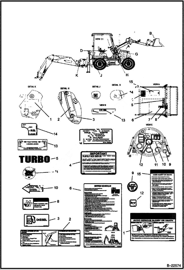 Схема запчастей Bobcat B250 - DECALS ACCESSORIES & OPTIONS