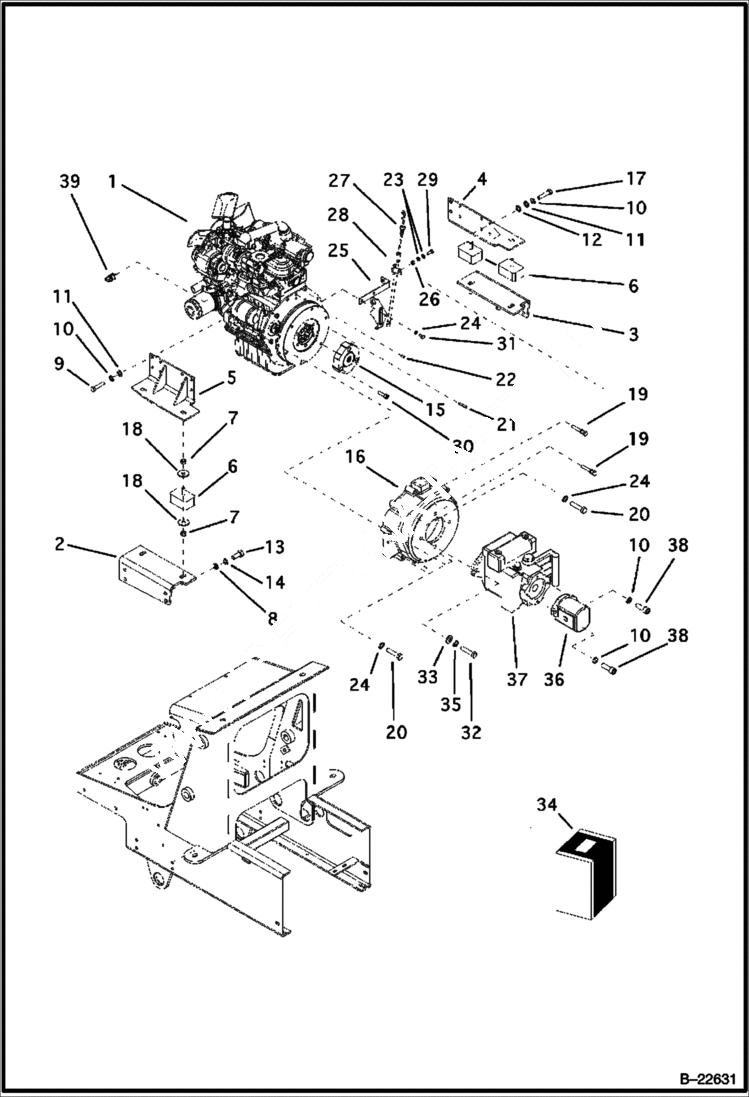 Схема запчастей Bobcat BL275 - ENGINE (Tier I) (S/N 572411001 & Above) POWER UNIT