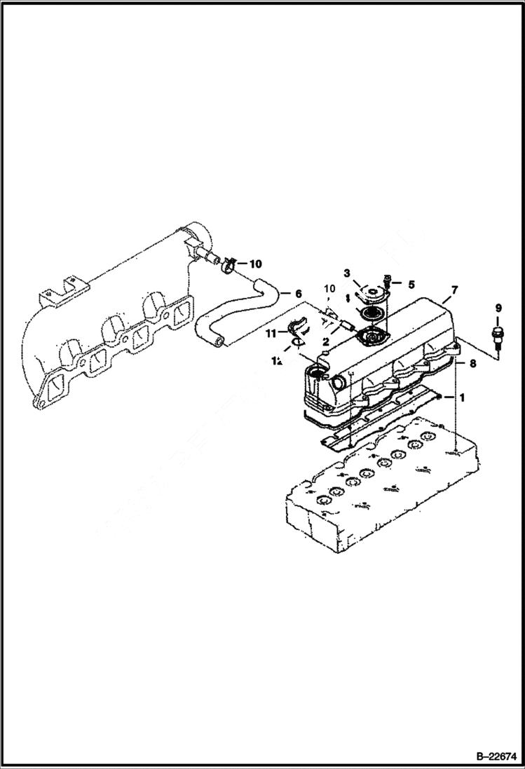 Схема запчастей Bobcat S-Series - ROCKER ARM COVER (Kubota - V2203MDI - Tier II) POWER UNIT
