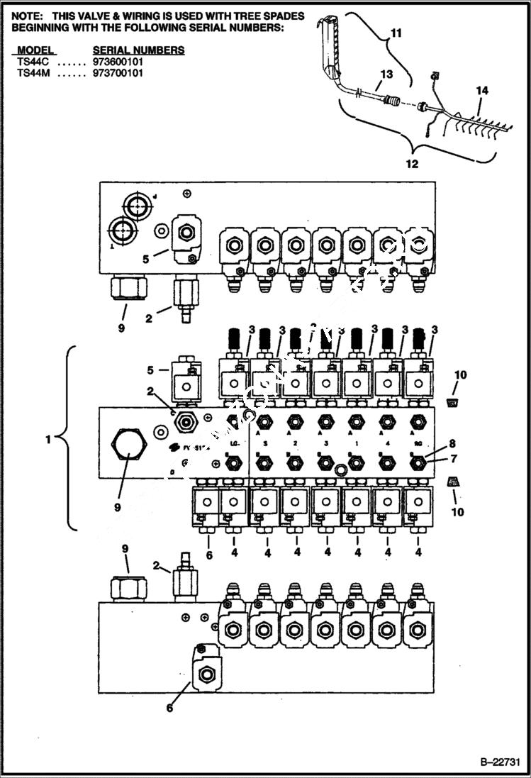 Схема запчастей Bobcat TREE SPADE - TREE SPADE (Control Valve) (Early S/N with Switchbox Control) (4 Blade) (TS44C) (TS44M) Loader