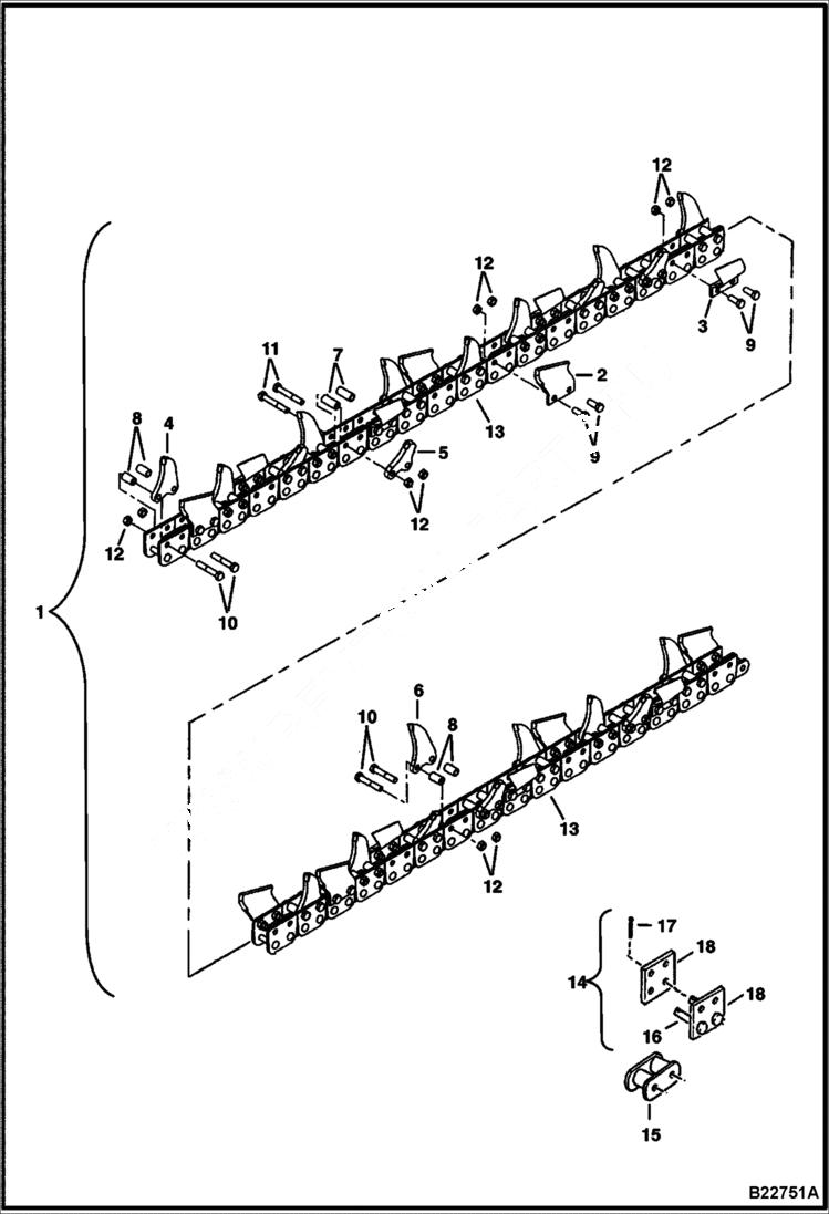 Схема запчастей Bobcat TRENCHERS - TRENCHER (Chain&Tooth Assy)(4 Depth- 6 Wide Cup/Shark Teeth in Double Std Pattern) (LT313) Loader