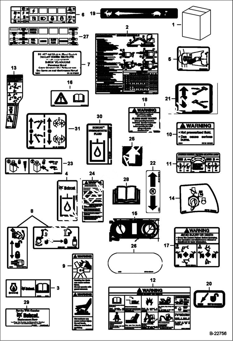 Схема запчастей Bobcat 334 - DECALS (Inside) ACCESSORIES & OPTIONS