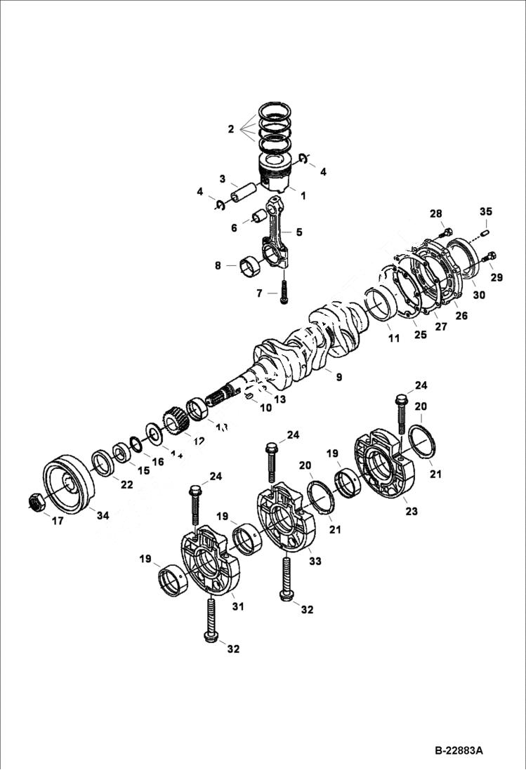 Схема запчастей Bobcat 325 - PISTON & CRANKSHAFT Kubota - D1703-M-E3B - Interim Tier IV Replacement REPLACEMENT ENGINE