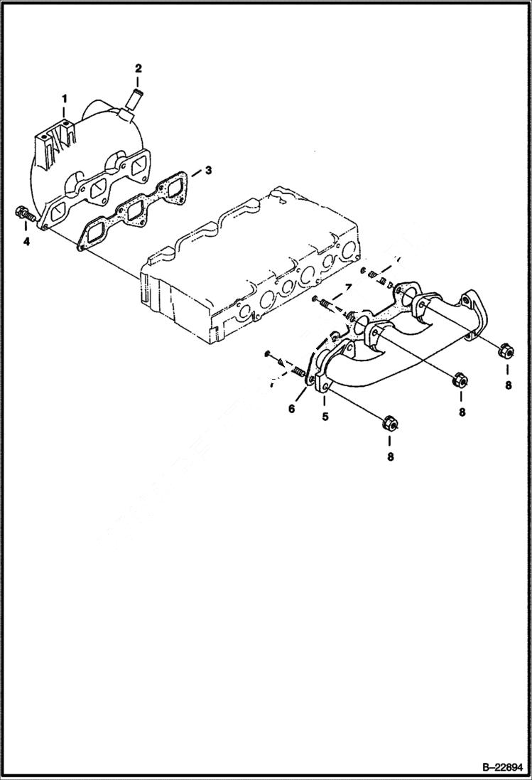 Схема запчастей Bobcat 328 - MANIFOLDS (Kubota - D1703-E2B - Tier II) REPLACEMENT ENGINE