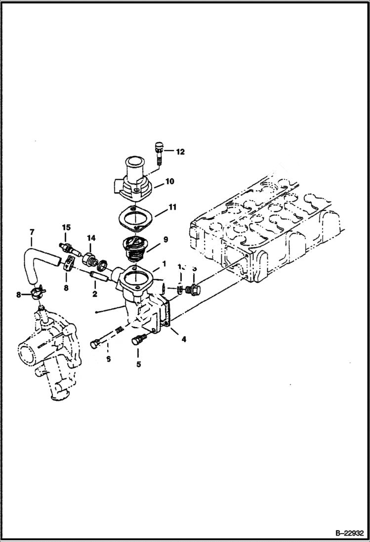Схема запчастей Bobcat B200 - WATER FLANGE & THERMOSTAT POWER UNIT