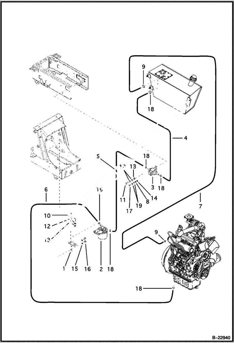 Схема запчастей Bobcat B200 - FUEL SYSTEM W/Turbo Charger POWER UNIT
