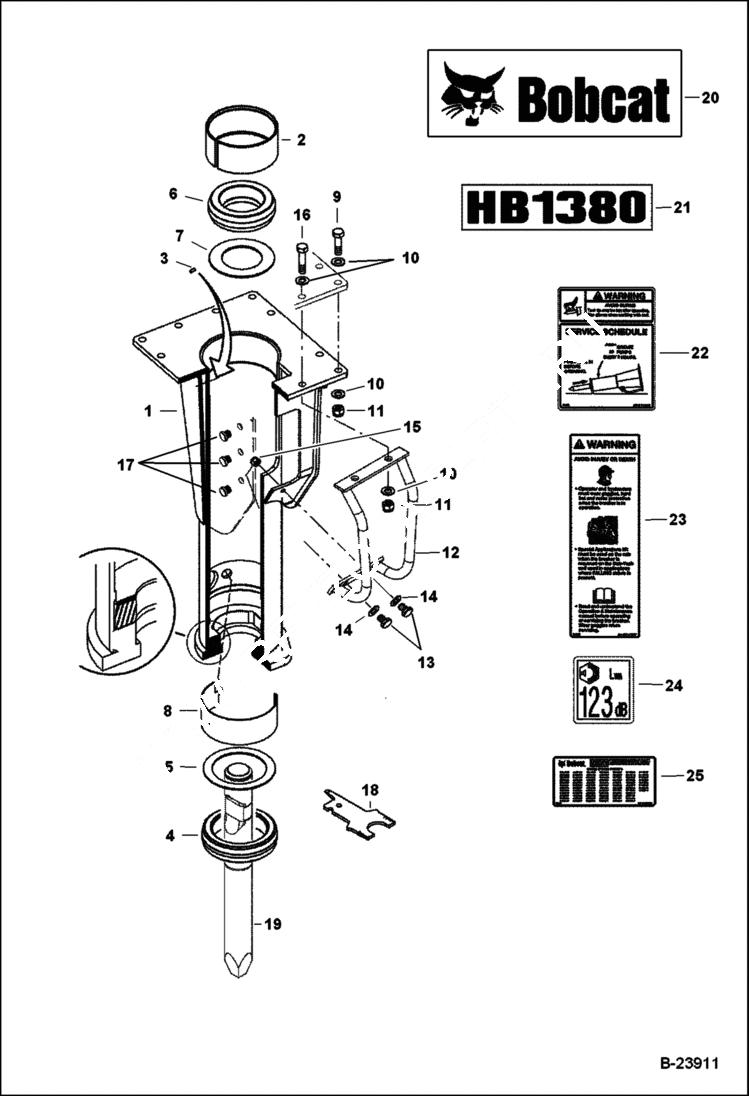 Схема запчастей Bobcat BREAKERS - BREAKER (Main Frame & Attaching Parts) (HB1380 AC45) Loader