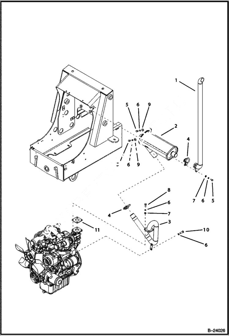 Схема запчастей Bobcat B100 - ENGINE EXHAUST W/Turbo Charger 5701 11001 & Above POWER UNIT