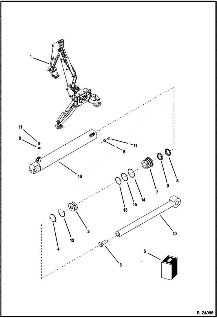 Схема запчастей Bobcat B300 - BUCKET CYLINDER Center Mount Backhoe HYDRAULIC SYSTEM