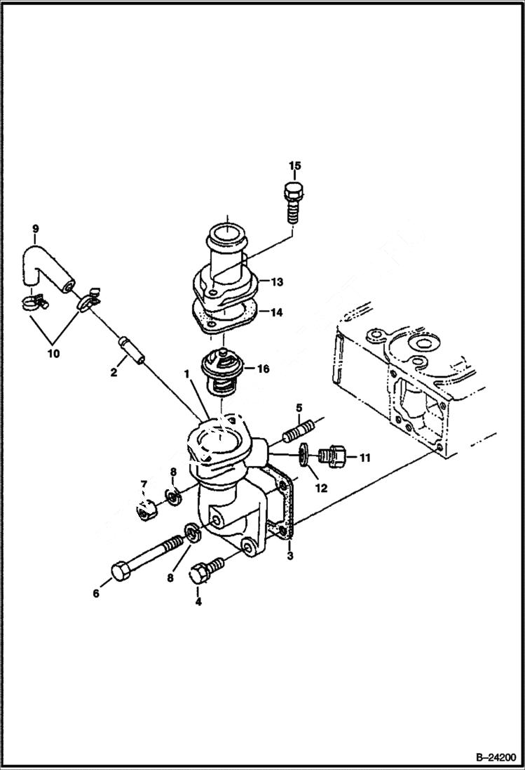 Схема запчастей Bobcat BL370 - WATER FLANGE & THERMOSTAT (Tier I) (S/N 5727 11001 & Above) POWER UNIT