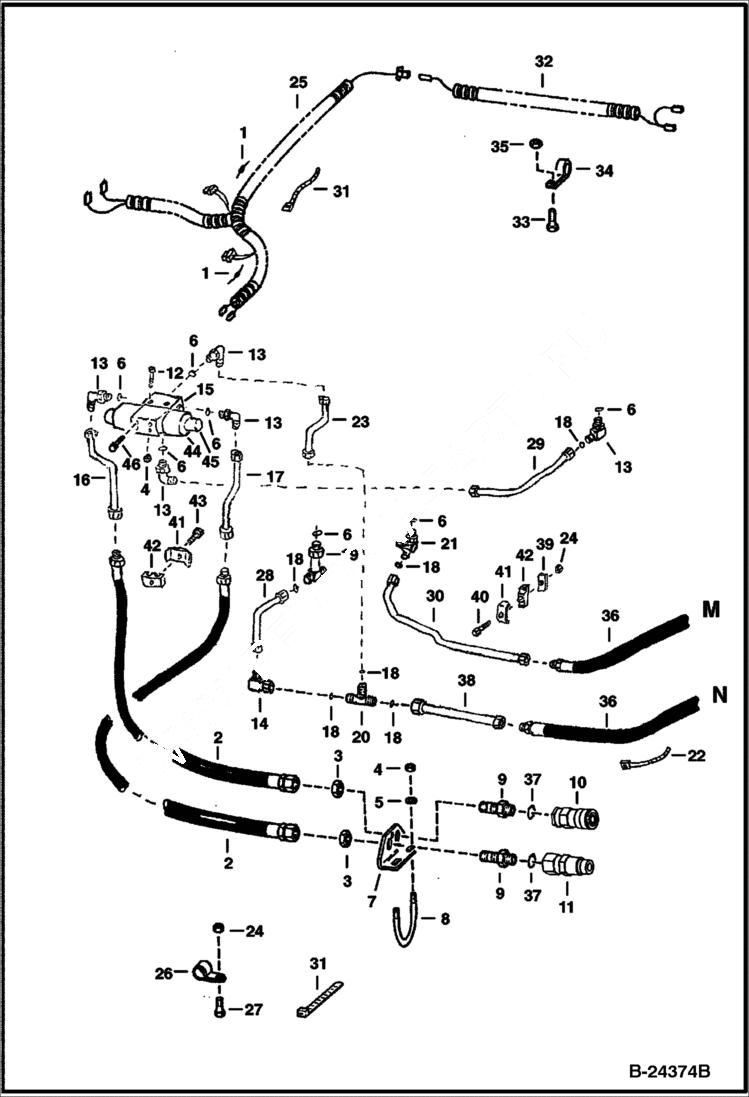 Схема запчастей Bobcat BACKHOE - DIRECTIONAL VALVE, HYDRAULIC CIRCUITRY 835SH - S/N 9923 (1st 4 digits) 835SH BACKHOE