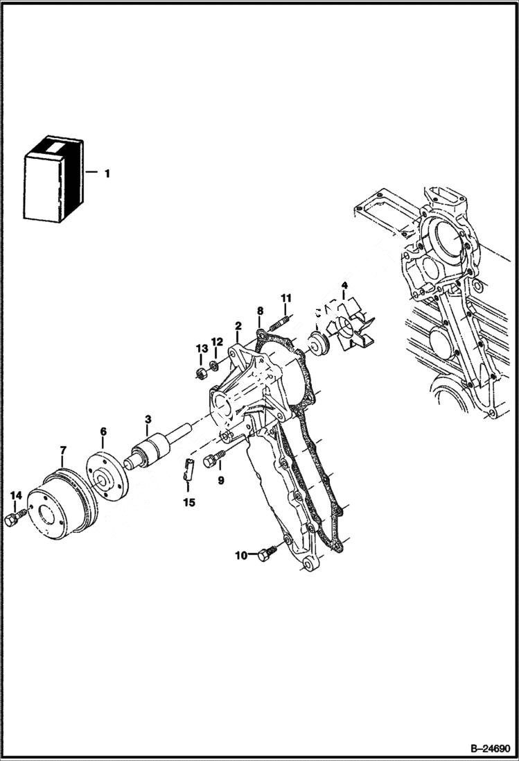 Схема запчастей Bobcat S-Series - WATER PUMP (Kubota - V2203 2EB - Tier II Replacement) REPLACEMENT ENGINE