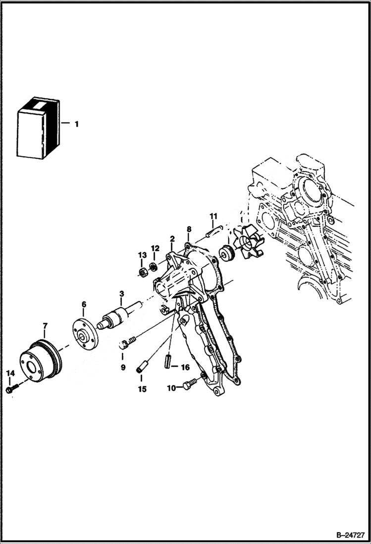 Схема запчастей Bobcat S-Series - WATER PUMP (Kubota - V2003-T-2EB - Tier II Replacement) REPLACEMENT ENGINE