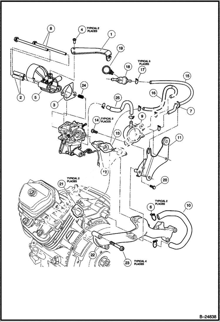 Схема запчастей Bobcat 2200 - CARBURETOR INSTALLATION Gasoline HONDA ENGINE POWER UNIT
