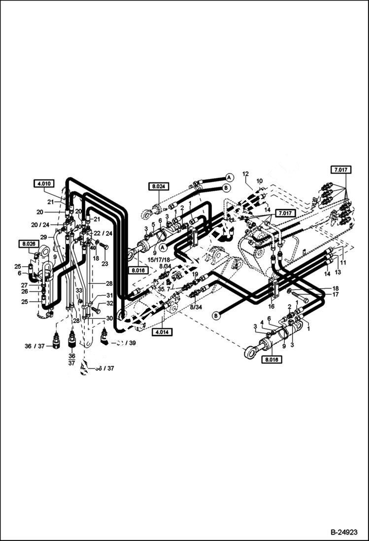 Схема запчастей Bobcat 442 - HYDRAULIC INSTALLATION Circular Boom Part 2 HYDRAULIC SYSTEM