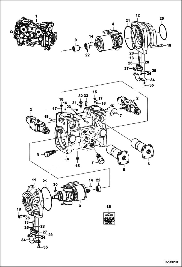 Схема запчастей Bobcat S-Series - HYDROSTATIC PUMP (Selectable Joystick Controls) (S/N A5HA11001 - 35031, AAKM11001 - 35008) HYDROSTATIC SYSTEM
