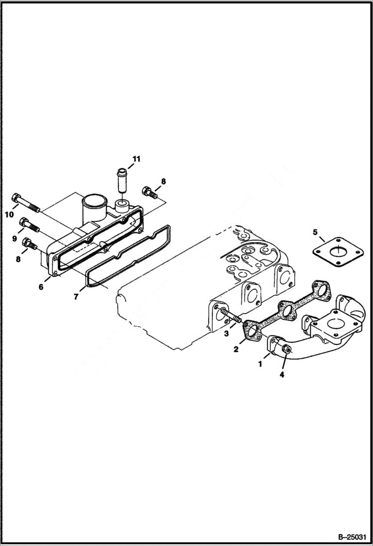 Схема запчастей Bobcat 400s - INTAKE & EXHAUST MANIFOLDS (Kubota D1005 Tier II) (S/N 538911001 & Above, 539011001 & Above) POWER UNIT