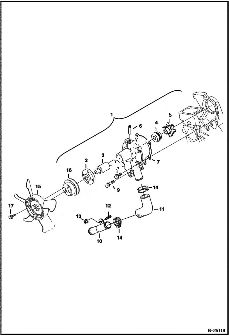 Схема запчастей Bobcat 400s - WATER PUMP (Kubota D722-E2B-BC-1) REPLACEMENT ENGINE
