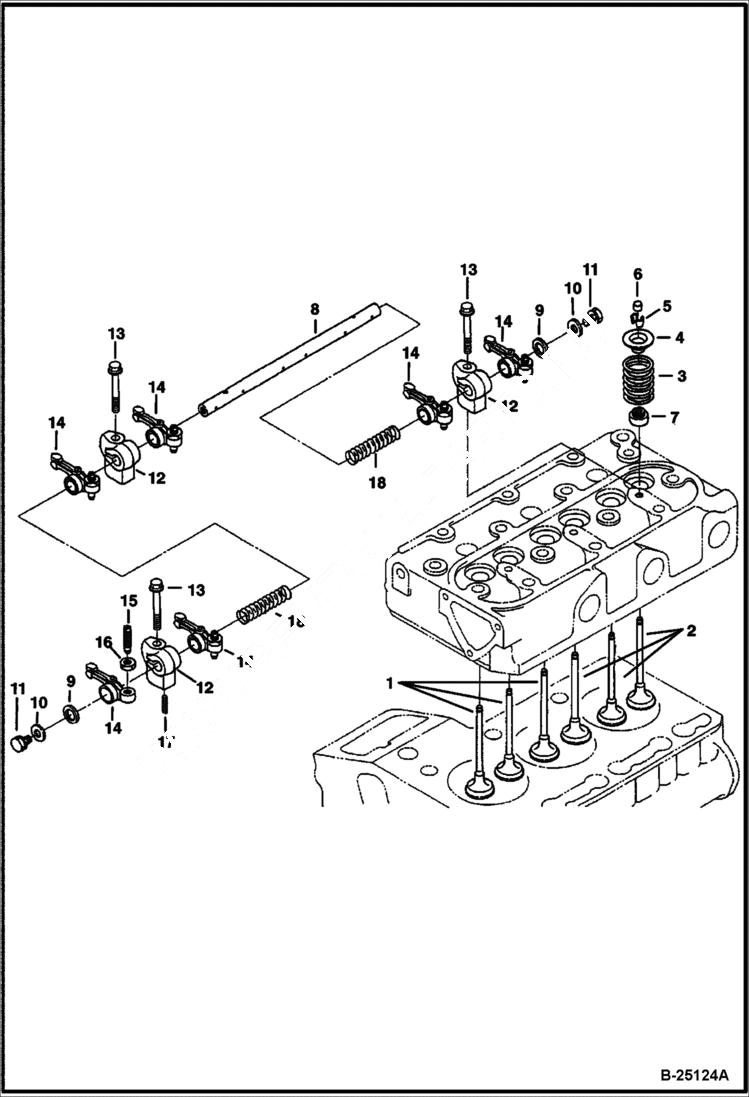 Схема запчастей Bobcat 320 - ROCKER ARM & VALVES (Kubota - D722-E3B-BC-5) (Tier IV Replacement) REPLACEMENT ENGINE