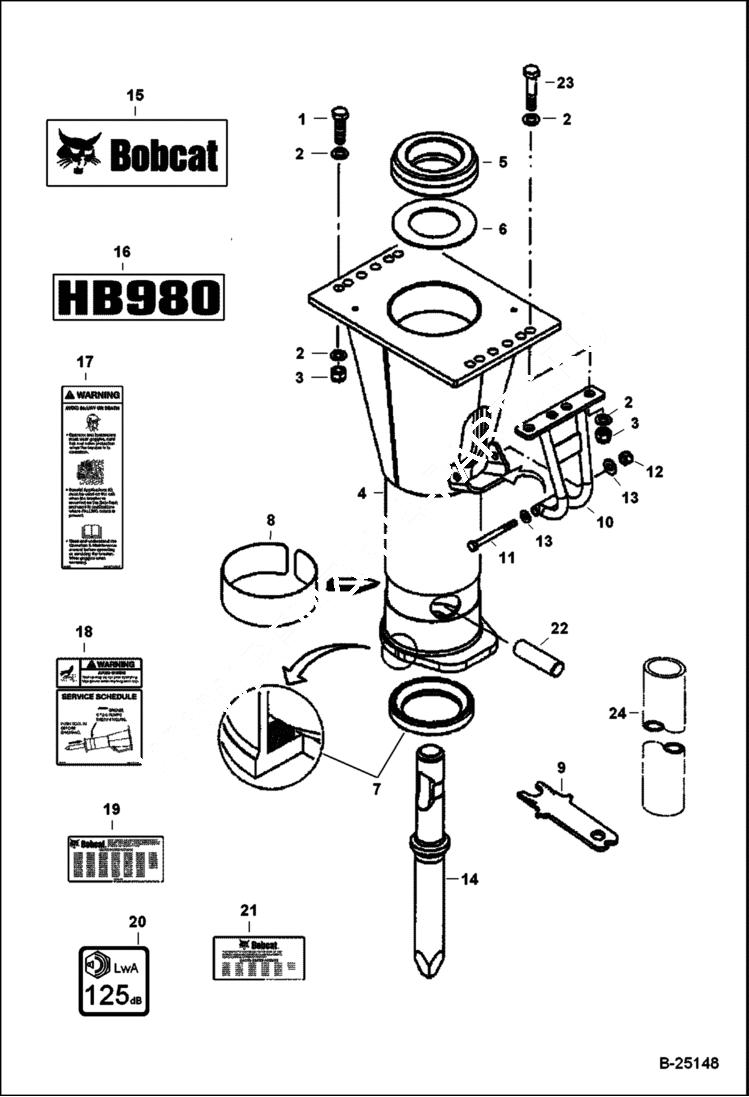 Схема запчастей Bobcat BREAKERS - BREAKER (Main Frame & Attaching Parts) (HB980 A00Y) Loader