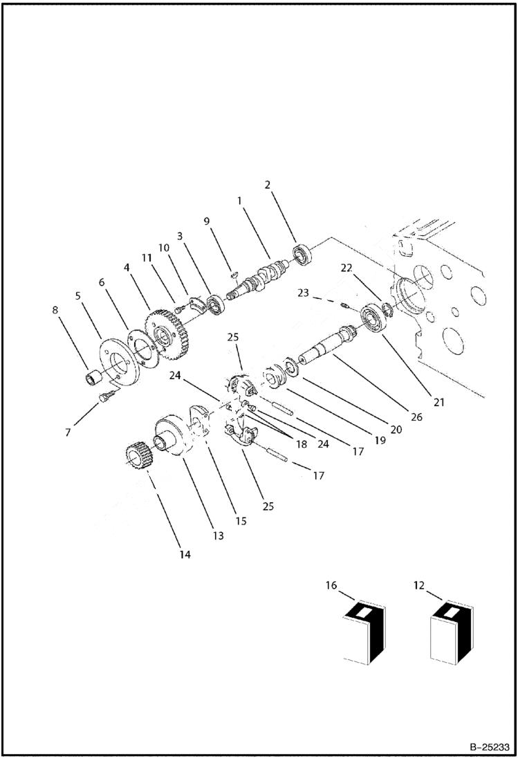 Схема запчастей Bobcat BL275 - FUEL CAMSHAFT & GOVERNOR SHAFT Tier II 5730 11001 & Above POWER UNIT