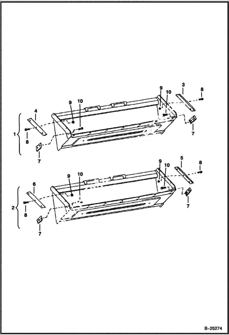 Схема запчастей Bobcat BUCKETS - BEVEL SIDE EDGE KITS For Round Back Buckets - 62, 68, 74 & 80 C/I & L/P Loader