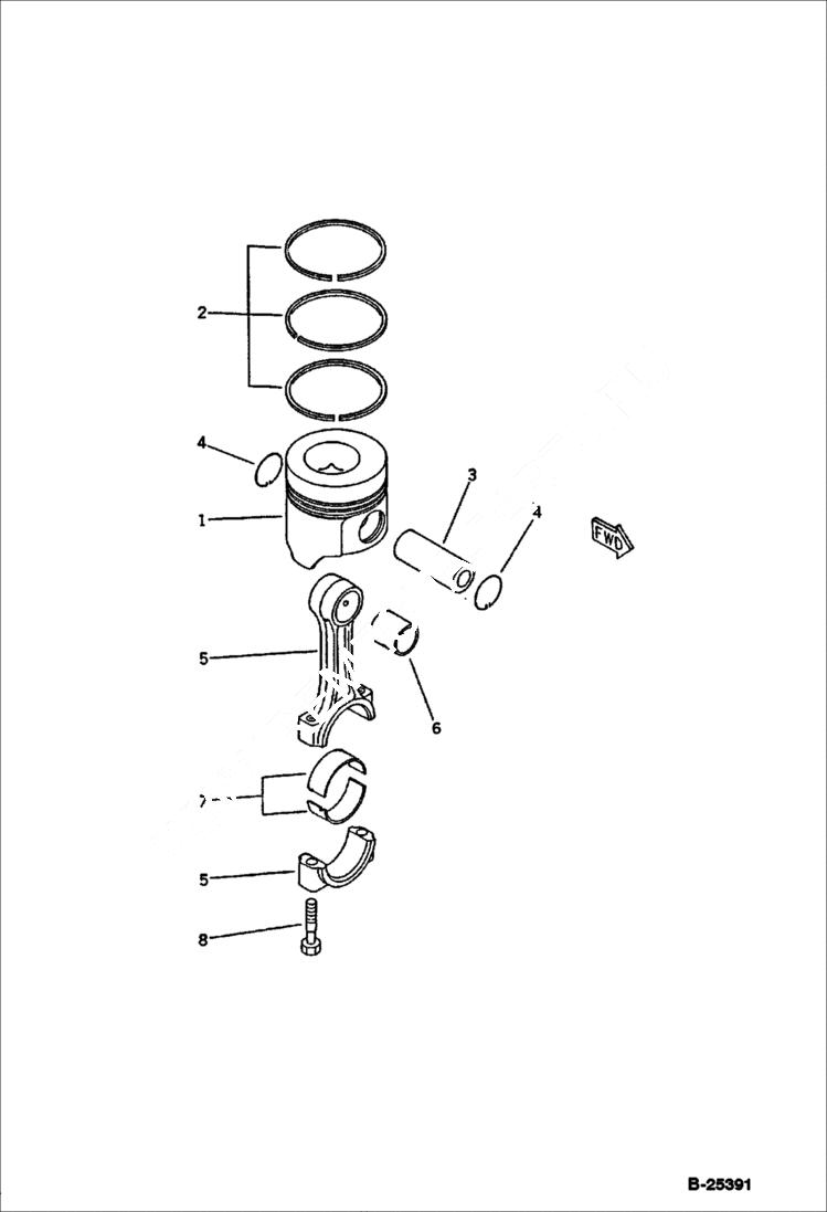 Схема запчастей Bobcat 76 - PISTON AND CONNECTING ROD CYLINDER BLOCK