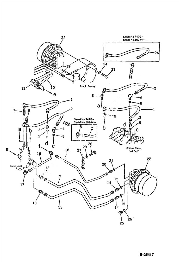 Схема запчастей Bobcat 76 - HYDRAULIC PIPING (VALVE TO/FROM TRAVEL MOTOR) TRAVEL AND FINAL DRIVE