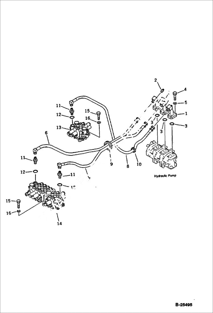 Схема запчастей Bobcat 76 - HYDRAULIC PIPING (PUMP TO VALVE) WORK EQUIPMENT CONTROL SYSTEM