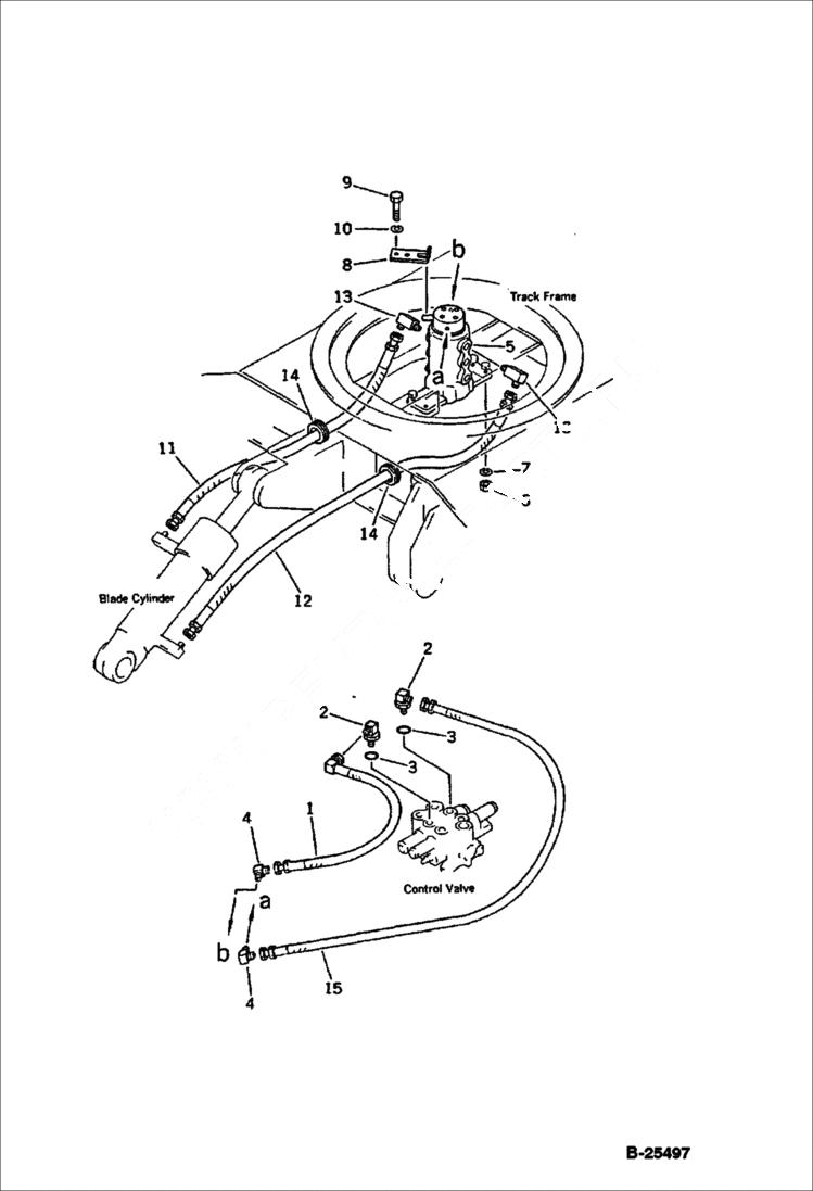 Схема запчастей Bobcat 76 - HYDRAULIC PIPING (VALVE TO/FROM BLADE CYLINDER) WORK EQUIPMENT CONTROL SYSTEM
