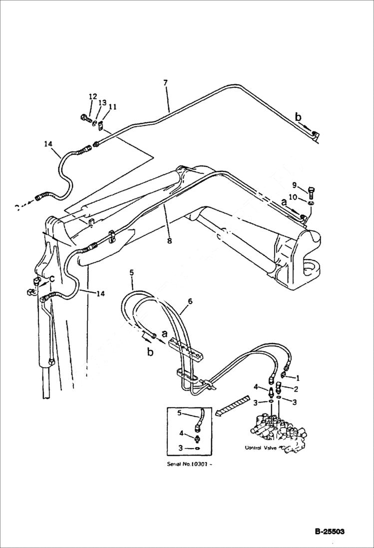 Схема запчастей Bobcat 76 - HYDRAULIC PIPING (VALVE TO/FROM BUCKET CYLINDER) USA SPEC. OPTIONAL PARTS, MARK PLATE