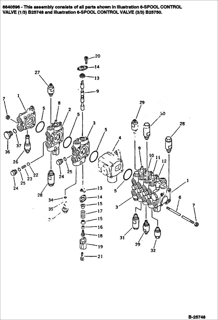 Схема запчастей Bobcat 116 - 6-SPOOL CONTROL VALVE (1/3) WORK EQUIPMENT CONTROL SYSTEM
