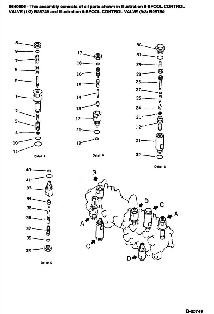 Схема запчастей Bobcat 116 - 6-SPOOL CONTROL VALVE (2/3) WORK EQUIPMENT CONTROL SYSTEM