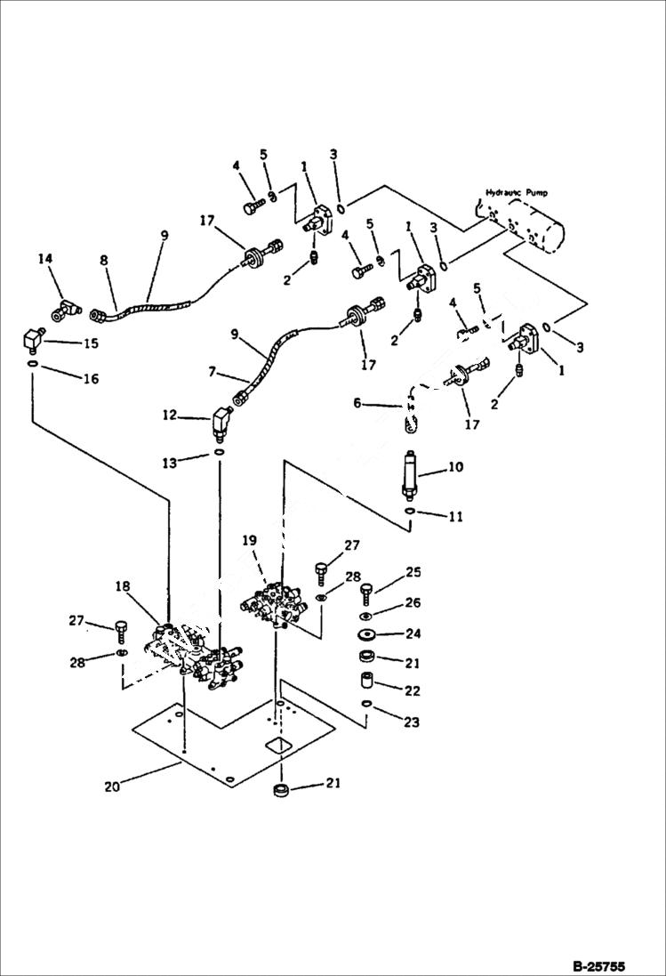 Схема запчастей Bobcat 116 - HYDRAULIC PIPING PUMP TO VALVE WORK EQUIPMENT CONTROL SYSTEM