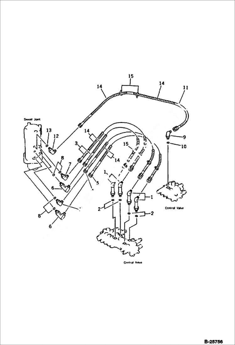 Схема запчастей Bobcat 116 - HYDRAULIC PIPING Travel Motor Line Chassis Side WORK EQUIPMENT CONTROL SYSTEM