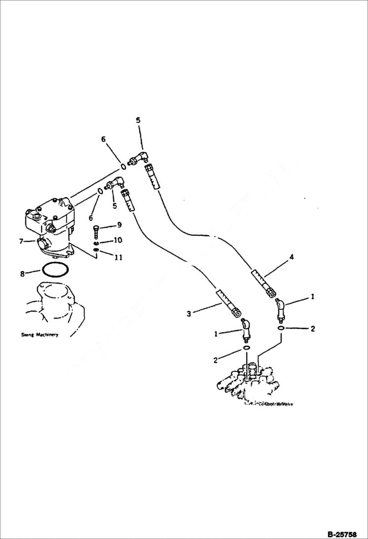 Схема запчастей Bobcat 116 - HYDRAULIC PIPING Swing Motor Line WORK EQUIPMENT CONTROL SYSTEM