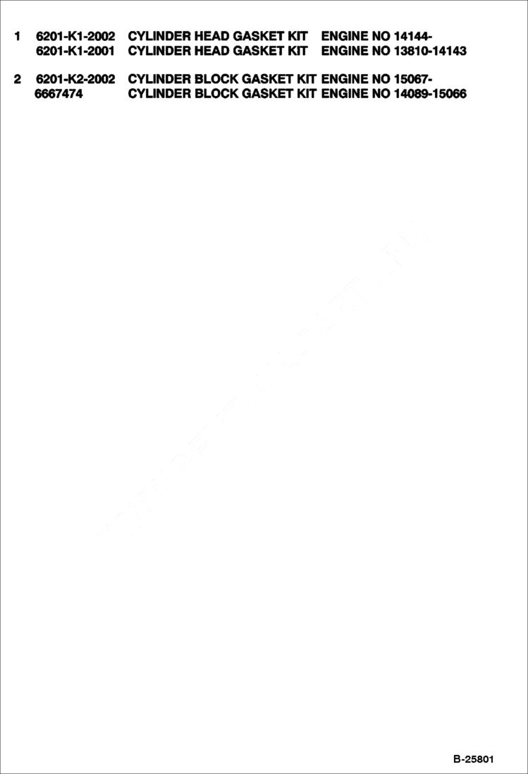 Схема запчастей Bobcat 116 - GASKET KITS TOOL AND KIT