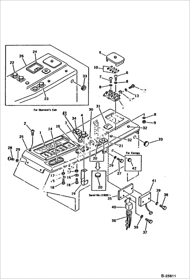 Схема запчастей Bobcat 116 - INSTRUMENT PANEL ENGINE RELATED PARTS AND ELECTRICAL SYSTEM