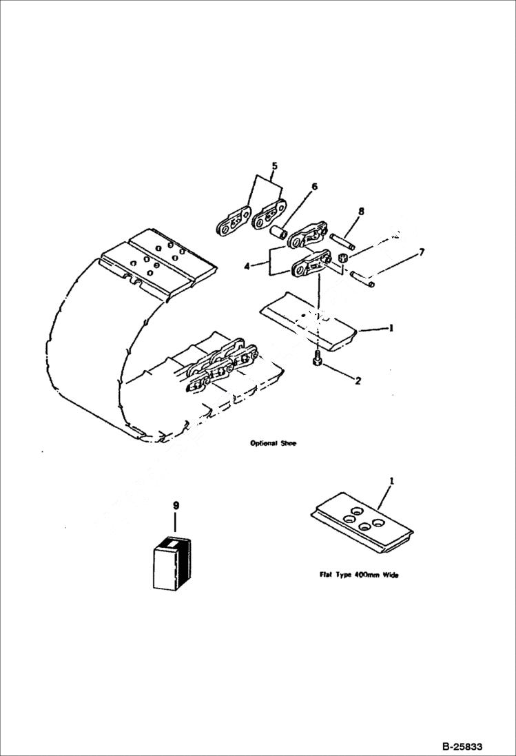 Схема запчастей Bobcat 116 - TRACK SHOE (FLAT TYPE)(BOLT ON TYPE) OPTIONAL TRACK SHOE - FLAT 400 mm WIDE Komatsu S/N 10735 & Abv. UNDERCARRIAGE