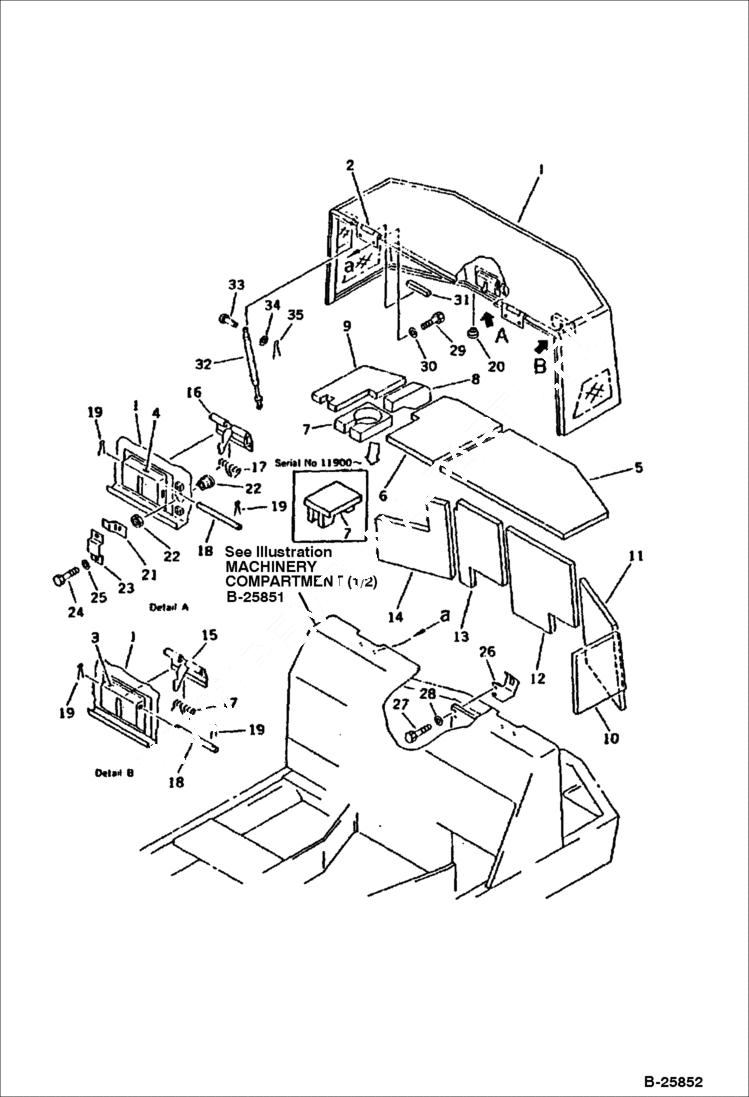Схема запчастей Bobcat 116 - MACHINERY COMPARTMENT (1/2) (FOR VANDALISM PROTECTION) GUARD
