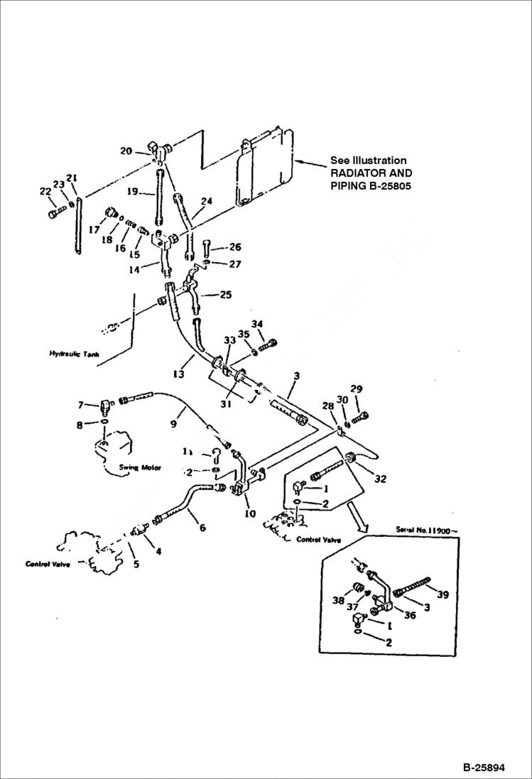Схема запчастей Bobcat 116 - HYDRAULIC PIPING (RETURN) WORK EQUIPMENT CONTROL SYSTEM