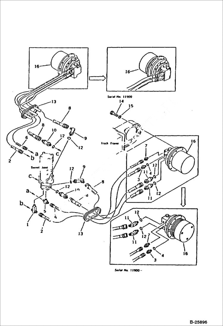 Схема запчастей Bobcat 116 - HYDRAULIC PIPING (TRAVEL MOTOR LINE)(TRACK SIDE) WORK EQUIPMENT CONTROL SYSTEM