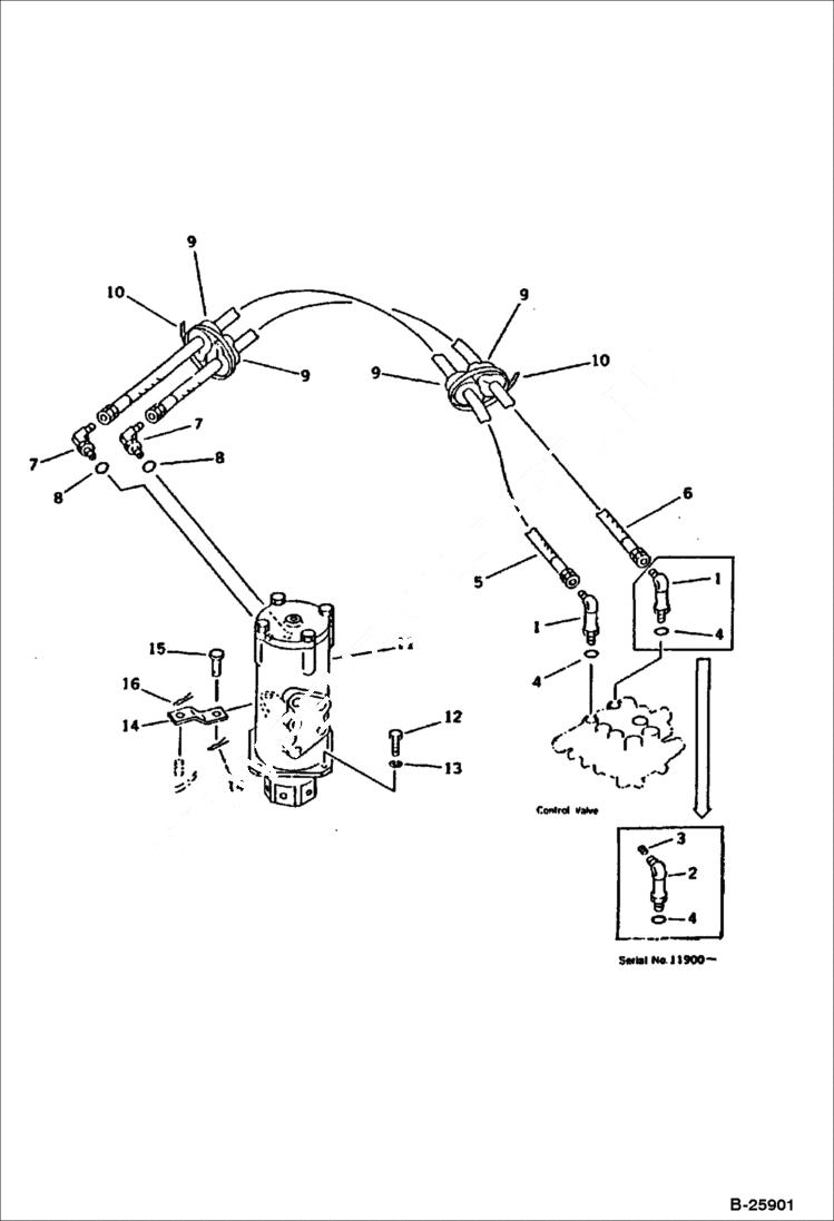 Схема запчастей Bobcat 116 - HYDRAULIC PIPING (BLADE CYLINDER LINE) (CHASSIS SIDE) WORK EQUIPMENT CONTROL SYSTEM